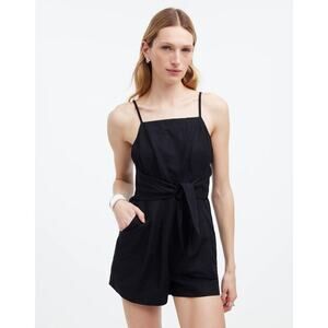 Madewell Linen Tie-Waist Romper Square Neck True Black Size 2 NWT